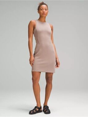 LULULEMON Ribbed Softstreme Slim-Fit Tank Dress Taupestatic Size 8